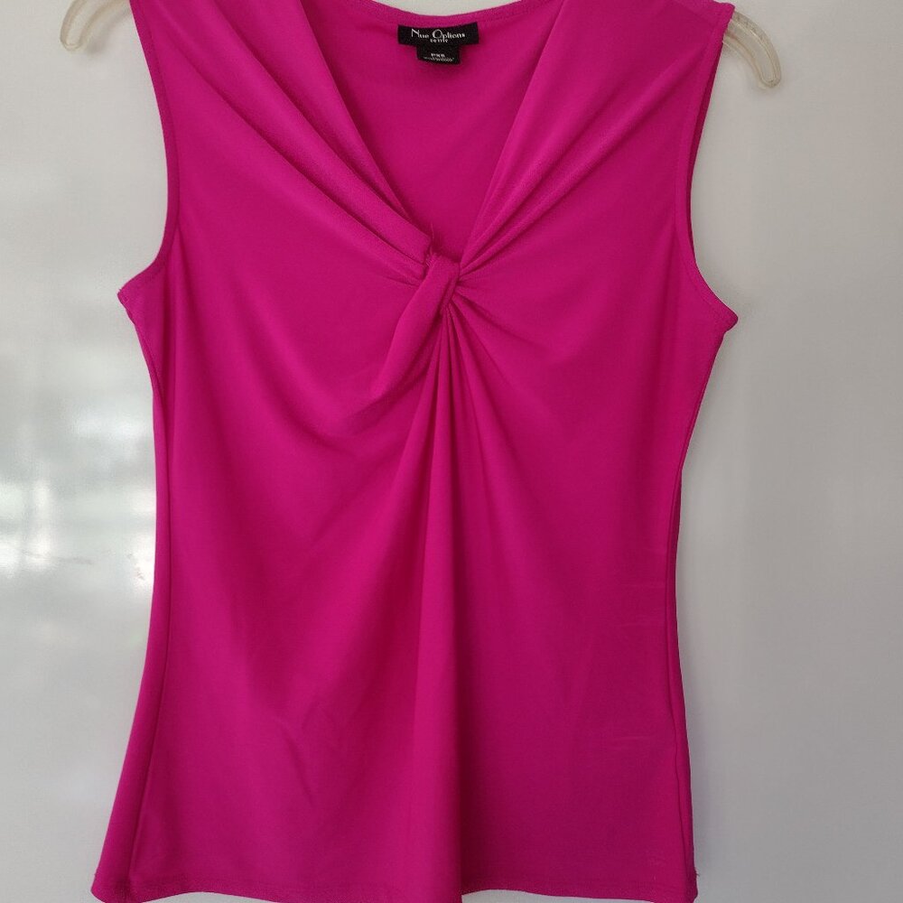 Nue Options Pink Drape Knotted V- Neck Sleeveless Top